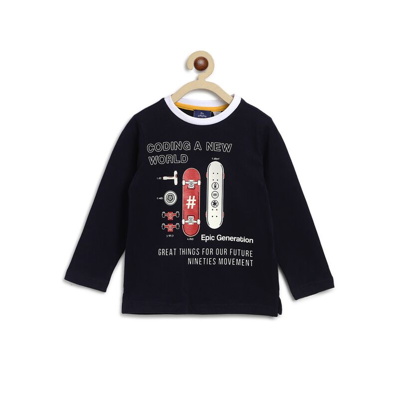 Boys Black Printed Round Neck T-Shirt image number 0